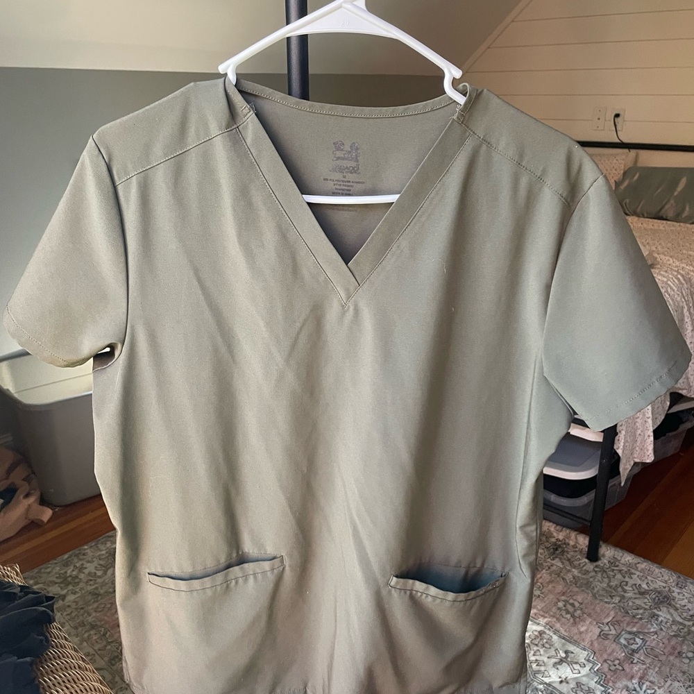 Olive Green V-Neck Scrub Top and Pant Set